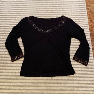 vintage black 3/4 length shirt with brown/sparkle trim!!